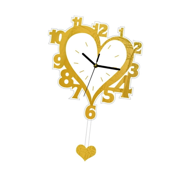 CarpNettore Acrylic Wall Clock with Arabic Numerals, Silent Movement, Heart Shape Decorative Gold