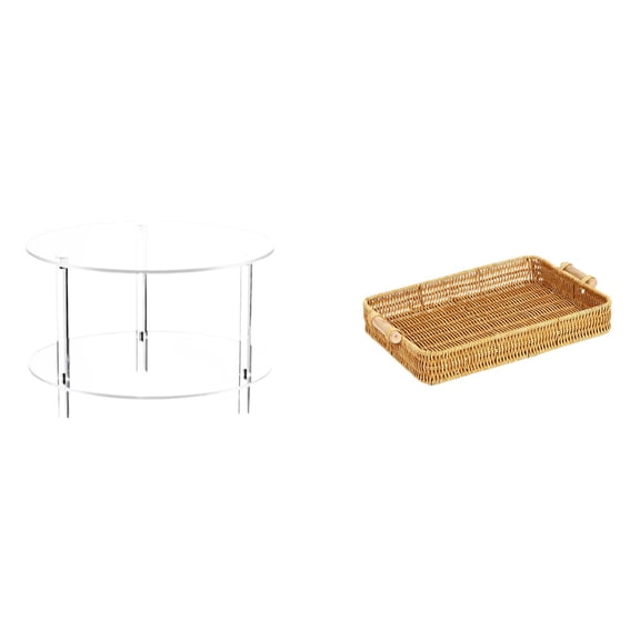 CarpNettore Acrylic Woven Side Table with Fruit Basket Compact Snack Serving Bowl Nightstand Bedside Furniture Easy Assembly for Living Room Bathroom Home Bread Plate