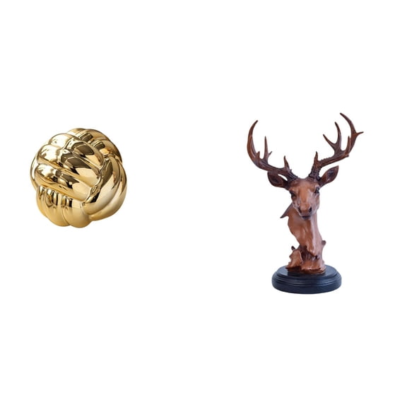 CarpNettore Aesthetic Yarn Ball Deer Head Sculpture Ceramic Figurine Ornament for Living Room Countertop Entrance Dresser Nightstand Desktop Decor
