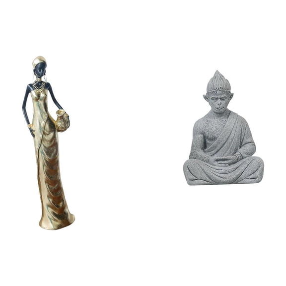 CarpNettore African Figurine Art Crafts Desk Collectible Monkey Statue Tribal Lady Statue Resin Sandstone Ornament Suitable for Gift Giving Home Decoration Office