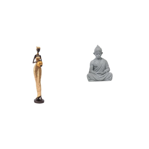 CarpNettore African Tribal Lady Sculpture And Monkey Buddha Figurine Artwork for Home Decor Bedroom Tabletop TV Cabinet Hotel Patio Backyard Collectible Novelty