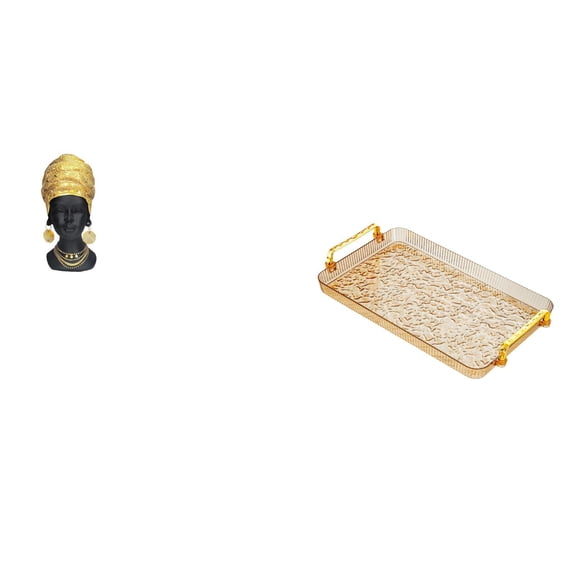 CarpNettore African Woman Statue Tabletop Ornament Resin Figurine Creative Sculpture with Handle Serving Tray Jewelry Storage Centerpiece for Dining Room Bedroom Home Decor