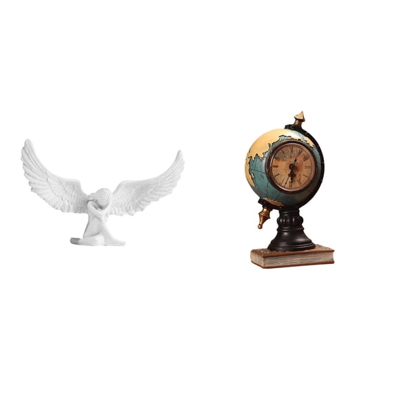 CarpNettore Angel Globe Statue Resin Figurine Modern Sculpture Decoration Ornament Table Clock Collectible Art Craft for Office Housewarming Bookshelf Hallway Desktop Shelf Fireplace Bedroom