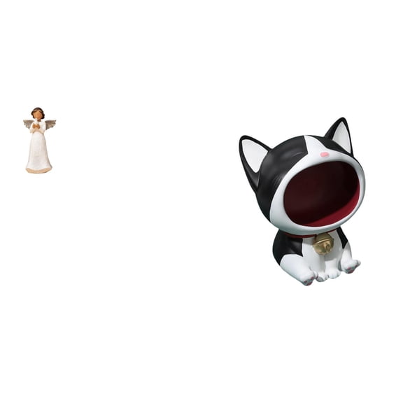 CarpNettore Angel Resin Figurine Set Angel Statue Figurine Desktop Sculpture Cat Statue Key Bowl Crafted with Resin Suitable for Home Decoration Office Di