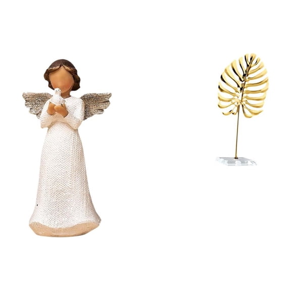 CarpNettore Angel Resin Figurine Statue Sculpture Leaf Figure Metal Leaf Ornament Collectible Art Decoration Suitable for Home Shelf Living Room Office Garden Pat