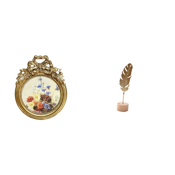 CarpNettore Antique Leaf Photo Frame Vintage Metal Picture Frame Round Ornate European Desktop Wall Display Frame Sculpture Statue Leaf Shaped Figurine Crafts Nordic Creative Ornament Abstract