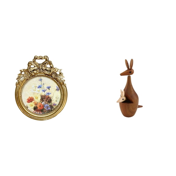 CarpNettore Antique Photo Frame Vintage Picture Frame Round 3x3 inch Ornate European Desktop and Wall Picture Display Frame with Animal Figurine Statue Decorative Party Favor Funny Desktop