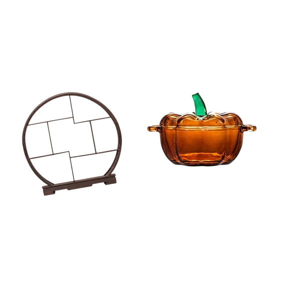 CarpNettore Antique Pumpkin Shaped Display Rack Organizer for Home Office Cabinets Glass Candy Dish Cookie Jar with Lid Gift Storage Shelf Decor