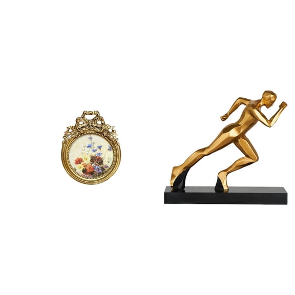 CarpNettore Antique Runner Photo Frame Vintage Figurine Picture Frame Round Ornate European Desktop Wall Display Frame Modern Abstract Art Sculpture Home Decor Entryway Tabletop Wedding Gift