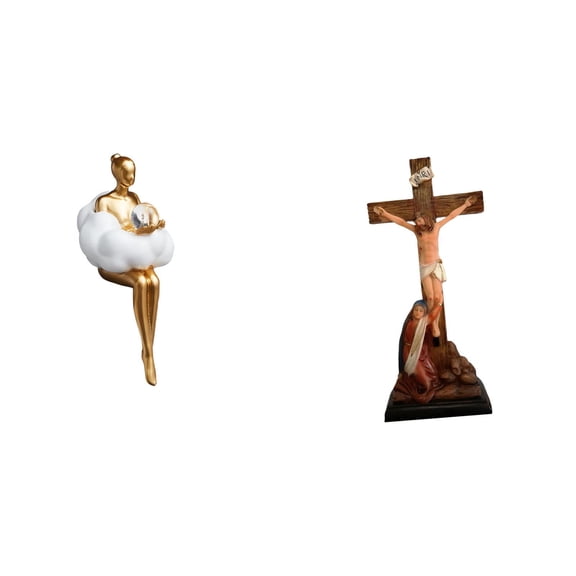 CarpNettore Art Statue Figurine Resin Abstract Sculpture Catholic Mother Mary Religious Jesus Cross Ornament Unique Design Suitable for Home Office Bedroom Study