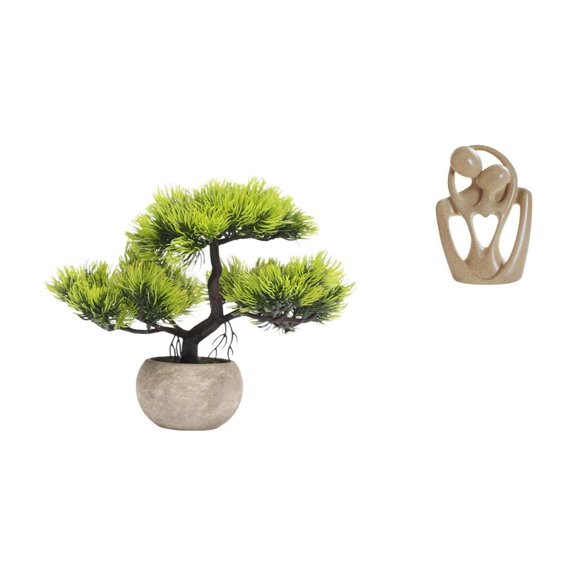 CarpNettore Artificial Bonsai Tree Abstract Couple Statue Faux Plant Resin Sculpture Greenery Figurine Creative Bookcase Desktop Centerpieces Birthday Gift