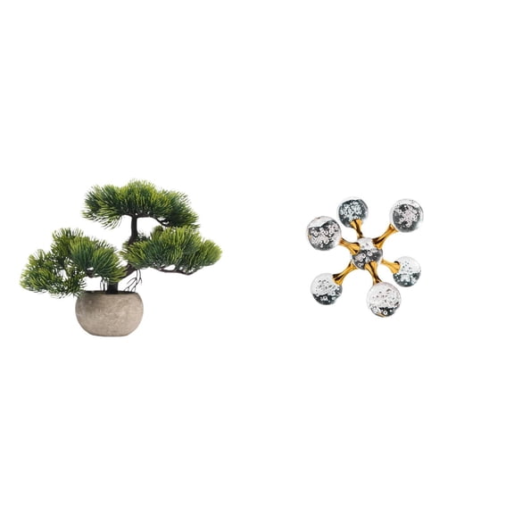 CarpNettore Artificial Bonsai Tree Bubble Sphere Figurine Faux Plant Modern Statue Greenery Tabletop Ornament Decorative Sculpture Desk Office Shelf Living Room Home Decoration Collection