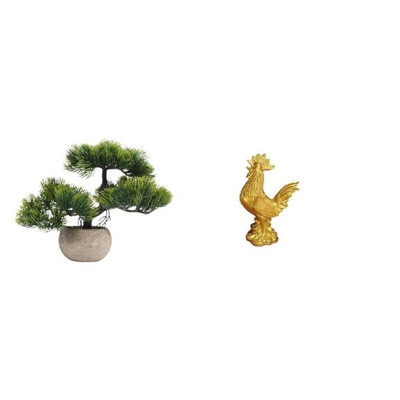 CarpNettore Artificial Bonsai Tree Greenery Collection Faux Plant Centerpieces Chicken Figurine Feng Shui Decor Rooster Sculpture for Home Hotel Housewarming