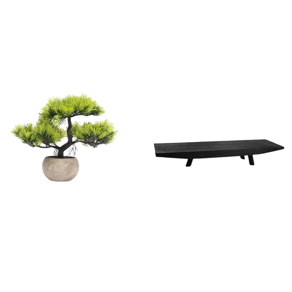 CarpNettore Artificial Bonsai Tree Greenery Collection Faux Plant in Pot for Table Centerpieces with Wood Storage Tray Home Decoration Multi Use Rustic Decorative Snack Serving Bowl for Wedding