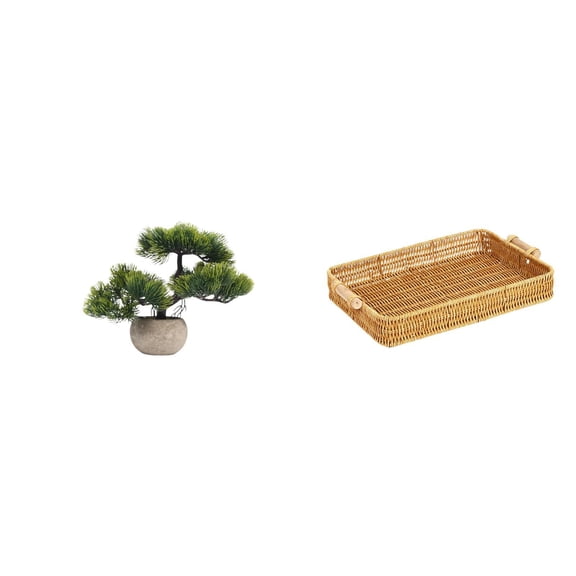 CarpNettore Artificial Bonsai Tree Greenery Collection Faux Plant in Pot for Table Centerpieces Woven Fruit Baskets Snack Serving Bowl Bread Plate