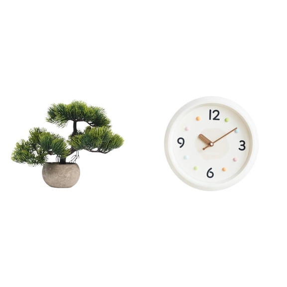 CarpNettore Artificial Bonsai Tree Modern Wall Clock Faux Plant in Pot Decorative Clock for Home Office Table Centerpieces Greenery Bonsai Collection