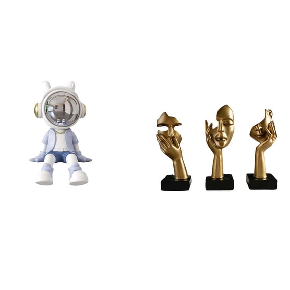 CarpNettore Astronaut Statue Desktop Figurine Resin Tabletop Thinker Statue Abstract Art Sculpture Modern Face Design Suitable for Living Room Office Bedroom Book