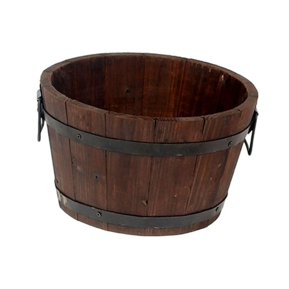 CarpNettore Barrel Planter Plant Pot Planter Decorative Crafts Wood Plant Container for Home round