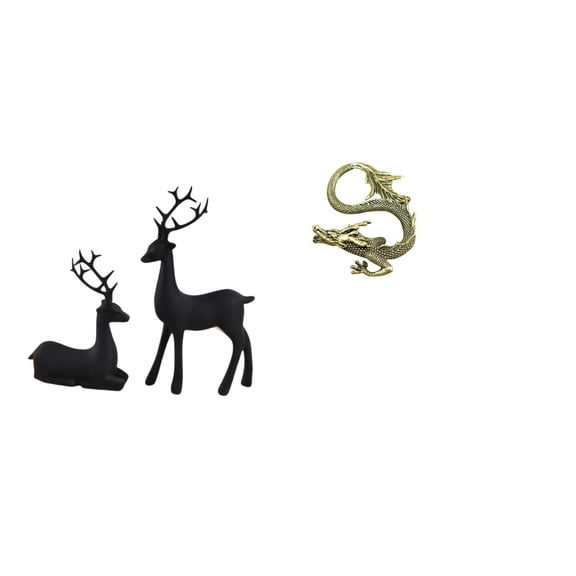 CarpNettore Black Deer and Resin Brass Figurine Set for Living Room Study Balcony Bedroom Office Tabletop Decoration Animal Sculpture Gift