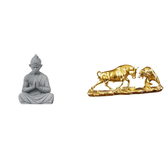 CarpNettore Buddha Monkey Sun Wukong Sculpture and Bull Bear Cow Cattle Figurine Modern Chinese Animal Collectible for Hotel Patio Desk Gifts