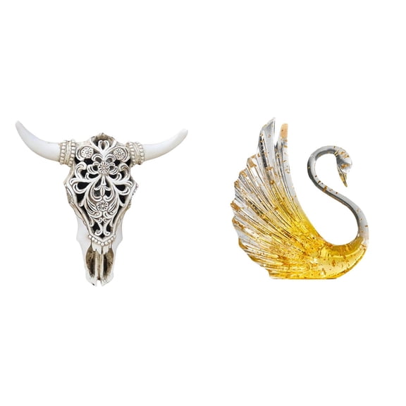 CarpNettore Bull Head Wall Sculpture Resin Cow Head Wall Decor Swan Figurine Statue Minimalist Pattern Ornament Suitable for Wedding Party Home Decoration 2