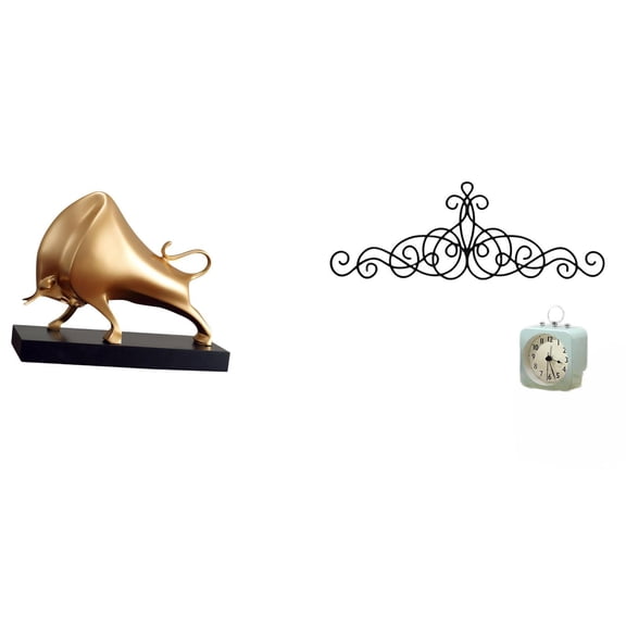 CarpNettore Bull Sculpture Tabletop Decor Ox Statue Cattle Figurine for Living Room Bedroom Entrance Scroll Metal Wall Art Floral Plaque Indoor Outdoor Porch Fence