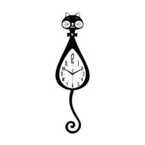 CarpNettore Cartoon Cat Shaped Wall Clock Fashion Easy to Read Home Decoration with Pendulum Curled Tail