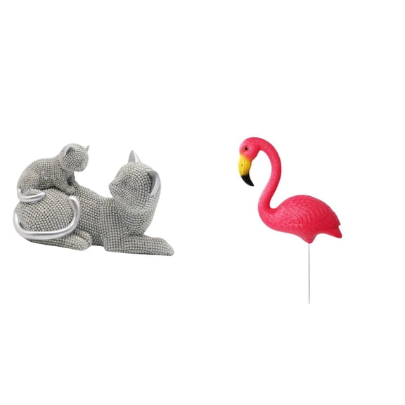 CarpNettore Cat Bird Sculpture Tabletop Ornament Art Crafts Decorative Figurine Animal Statue for Bedroom Living Room Office Housewarming Gift Yard Fairy Garden Accessories Flamingo Stake for