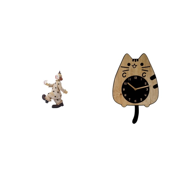 CarpNettore Cat Clown Sculpture Unique Desk and Wall Ornament Silent Clock Figurine for Dining Room Kitchen Office Home Decor Gift