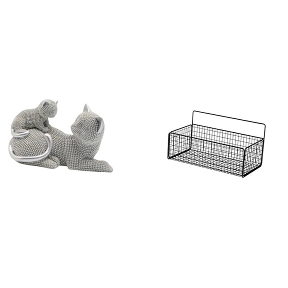 CarpNettore Cat Figurine Sculpture and Floating Wire Basket Shelves for Artistic Bedroom Living Room Kitchen Bathroom Home Decor Storage