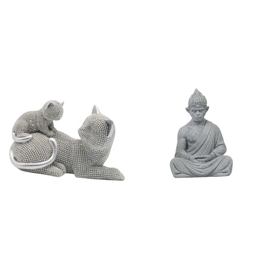 CarpNettore Cat Monkey Buddha Sculpture Tabletop Ornament Art Crafts Decorative Figurine Animal Statue for Bedroom Living Room Office Housewarming Gift Buddhist Collectible Miniature for Hotel
