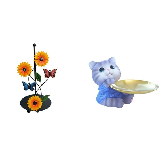 CarpNettore Cat Resin Paper Towel Holder Dispenser Modern Vertical Tissue Rack Sculpture Tray Home Decor Gift Figure Bowl for Dining Table Cabinet Shelf Jewelry Snacks Non Slip