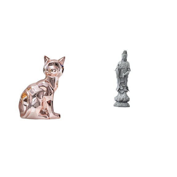 CarpNettore Cat Sculpture Figurine Art Ornament for Fireplace Guan Yin Stone Artwork Feng Shui Collection Chinese Buddha Kuanyin for Cabinet Desk