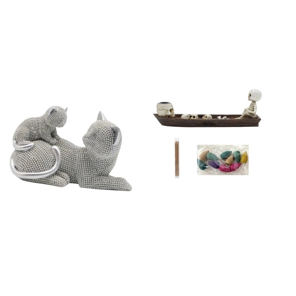 CarpNettore Cat Skull Ship Sculpture Tabletop Ornament Art Crafts Decorative Figurine Animal Statue Incense Burner Halloween Decoration Holder for Bedroom Living Room Office Housewarming Gift