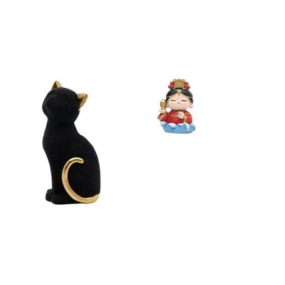 CarpNettore Cat Statue Resin Figurine Decorative Collectible Ornament Animal Sculpture for Entrance Bookshelf Living Room Bedroom Mazu Mother Statue Birthday Gift Tabletop for Fireplace Cabinet