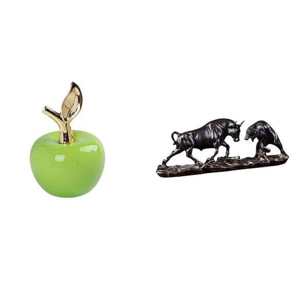 CarpNettore Ceramic Apples and Bull Figurine Sculpture Modern Artwork Home Decoration Fruit Ornament Chinese Style Cattle Bear Statue for Cafe Study Room Desk Birthdays Gifts Holiday
