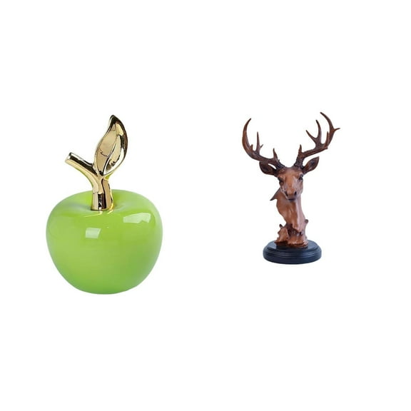 CarpNettore Ceramic and Deer Head Figurine Sculpture Ornament for Home Decoration Study Room Cafe Holiday NightStand Desktop Artwork Resin Animal Statue