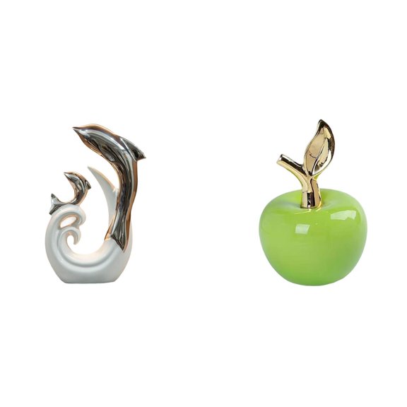 CarpNettore Ceramic Dolphin Statue Modern Abstract Art Sculpture for TV Stand Fireplace Office Living Room Coffee Table Home Decoration Ceramic Figurine Fruit Ornament Simulation Artwork for