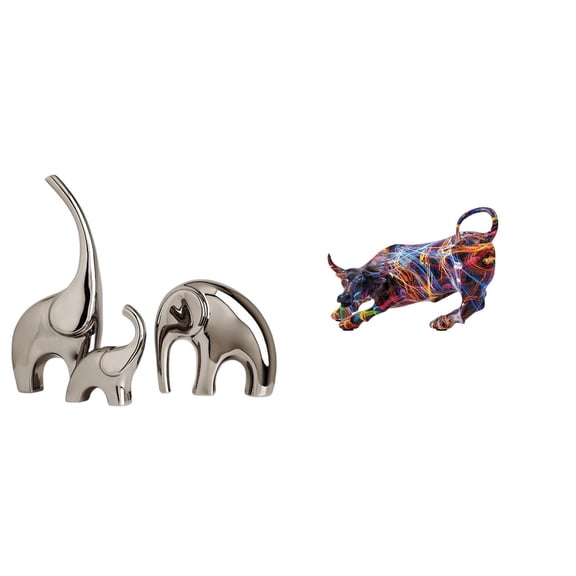 CarpNettore Ceramic Elephant Bull Figurines Sculpture Collection Colorful Animal Statue Ornament for Home Shelf Living Room Desk Feng Shui Decor