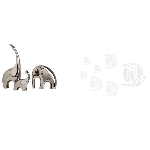 CarpNettore Ceramic Elephant Figurines and Acrylic Fish Wall Stickers Set Unique Animal Sculpture and Mirror Decals for Home Shelf and TV Background Decor