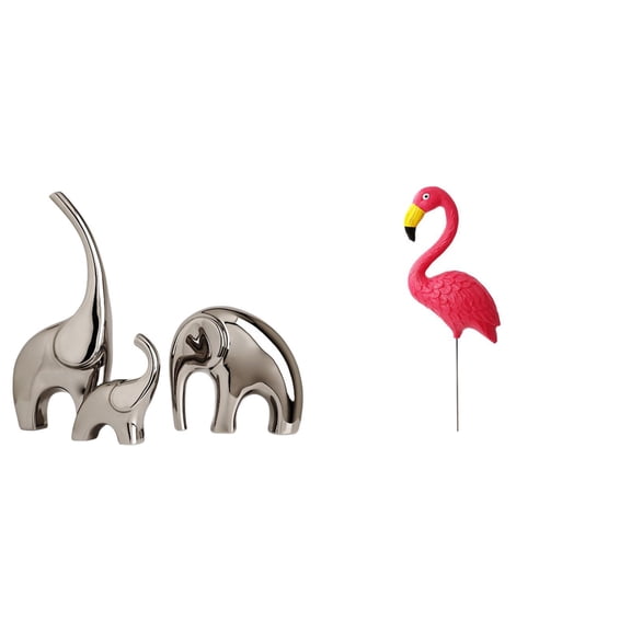 CarpNettore Ceramic Elephant and Flamingo Figurines Sculpture Collectible Animal Statue Ornament for Home Shelf TV Stand and Garden Yard Decor