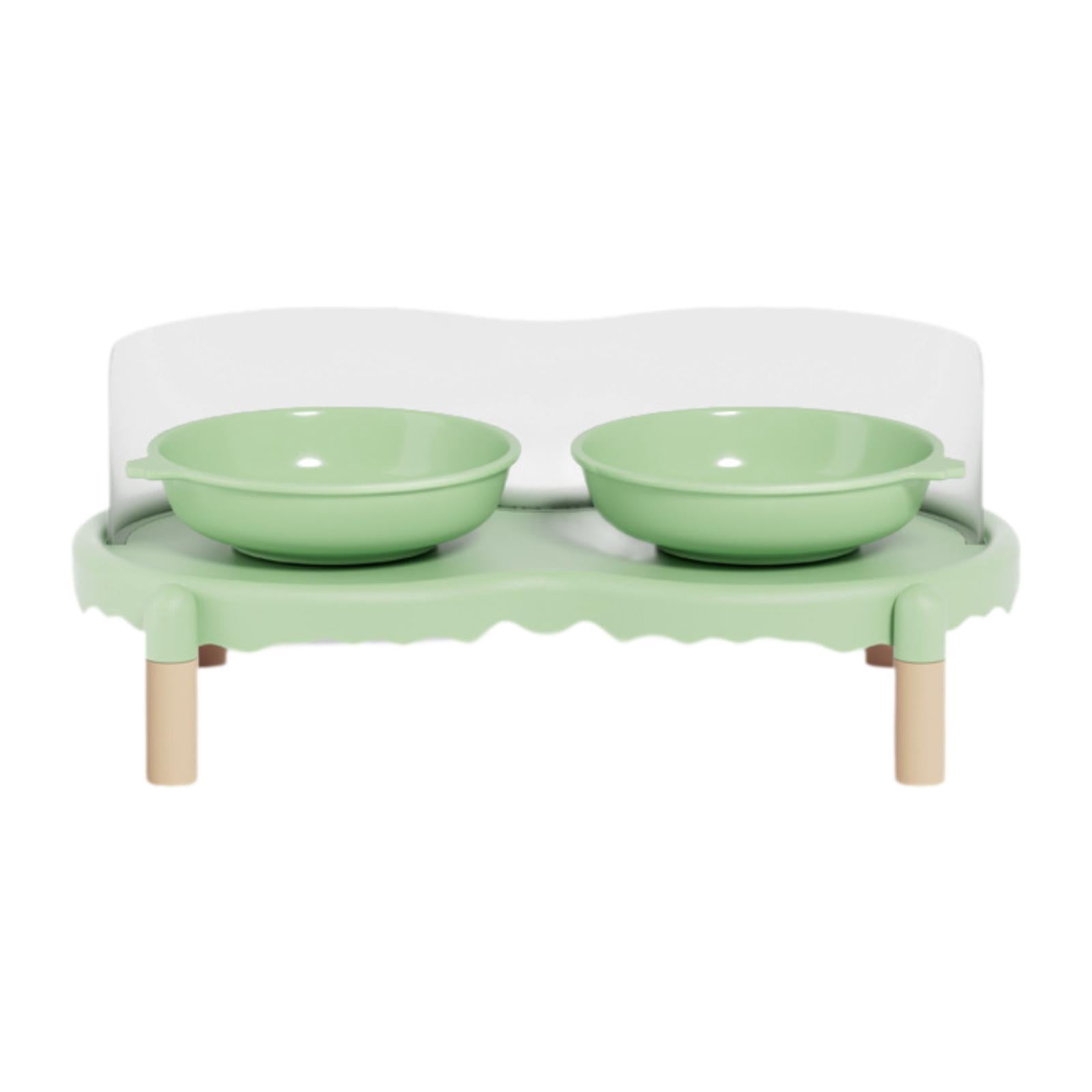 CarpNettore Ceramic Elevated Cat Bowls with Non Slip Stand Raised Feeding Station Raised Cat Green