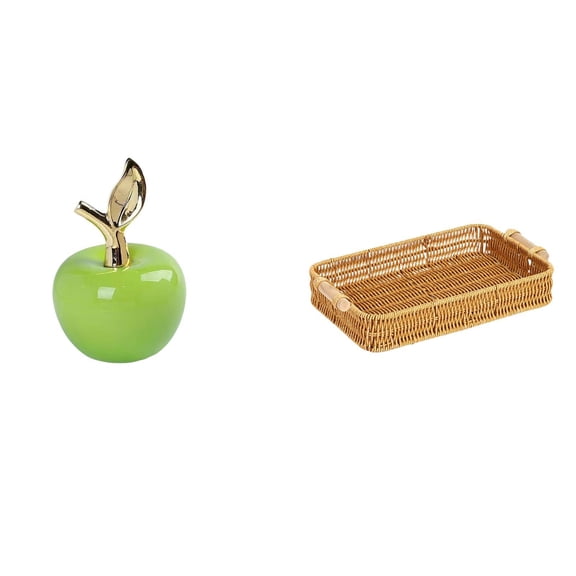 CarpNettore Ceramic Figurine Fruit Sculpture Ornament for Home Decoration and Woven Fruit Baskets Snack Serving Bowl Bread Plate for Cafe Study Room Holiday