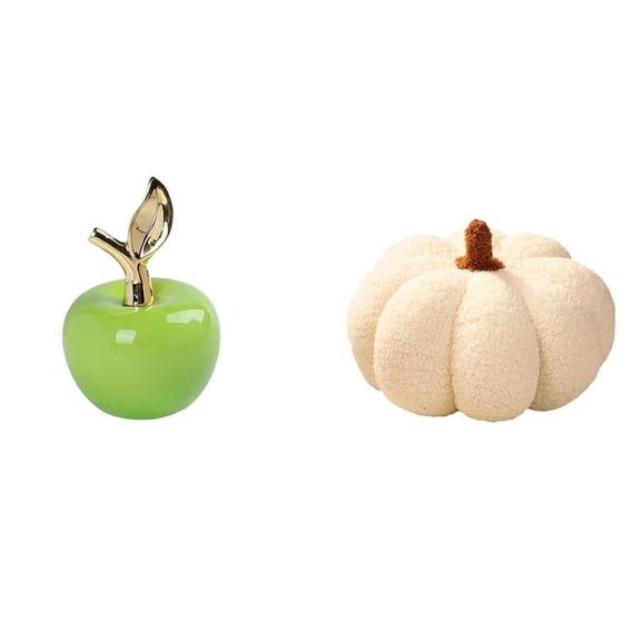 CarpNettore Ceramic Figurine Fruit Sculpture and Plush Pumpkin Pillow Decorative Ornament for Home Cafe Study Room Bedroom Sofa Holiday Decor