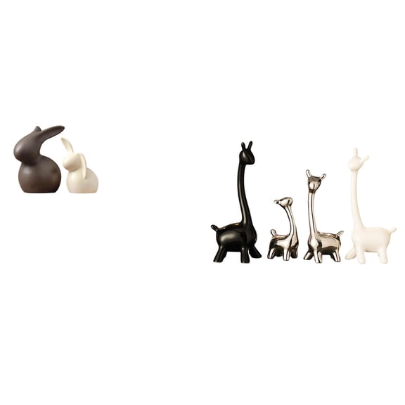 CarpNettore Ceramic and Giraffe Statue Set Porcelain Bunny and Giraffe Figurines Easter Decorations Modern Creative Table Centerpiece for Desk Office Bedroom Decor Cabinet Garden TV Stand