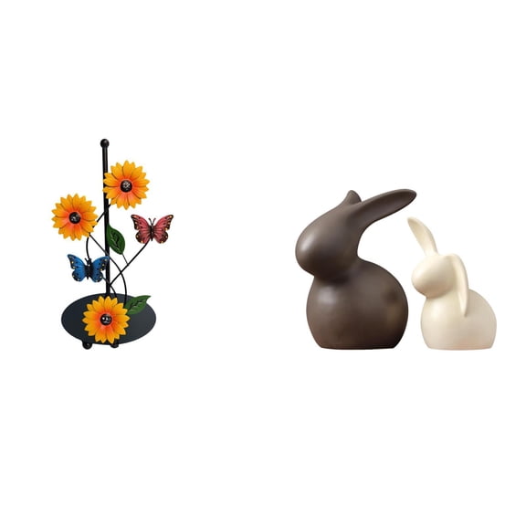 CarpNettore Ceramic Paper Towel Holder Bunny Statue Non Slip Vertical Tissue Rack Porcelain Easter Decorations for Home Cabinet Garden TV Stand Decor