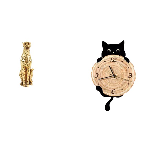 CarpNettore Cheetah Figurine Gold Cheetah Figurine Wall Clock Modern Desktop Ornament Resin Animal Sculpture Quiet Silent Non Ticking Clock Suitable for Gift Givi