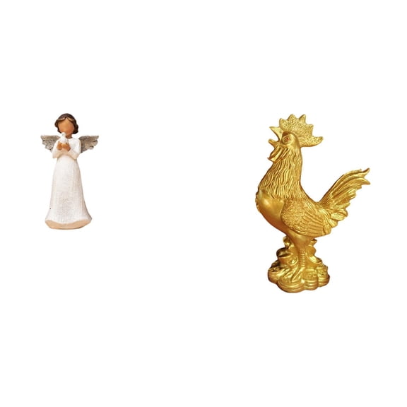 CarpNettore Cherub Angel Resin Figurine Holding Pigeon Sculpture for Living Room Desk Xmas Corridor Decor Combined with Rooster Chicken Feng Shui Statue for Home