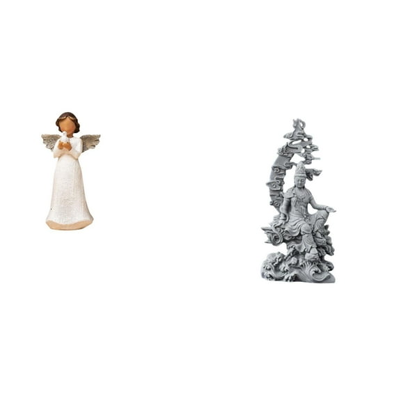 CarpNettore Cherub Angel Resin Figurine Holding Pigeon Sculpture for Living Room Desk Xmas Decor And Guan Yin Kuanyin Buddhist Feng Shui Statue for Office Bedroom