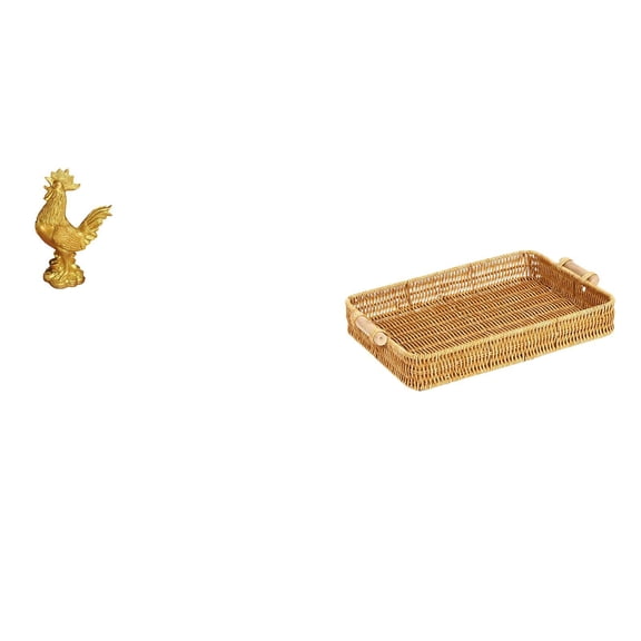 CarpNettore Chicken Figurine Feng Shui Decor Woven Fruit Baskets Rooster Statue Snack Serving Bowl Sculpture Fruit Basket for Birthday Anniversaries Hotel Ho